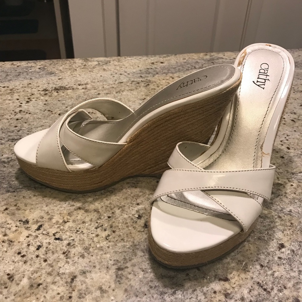 Cathy Jean Patent White Rope Wedge